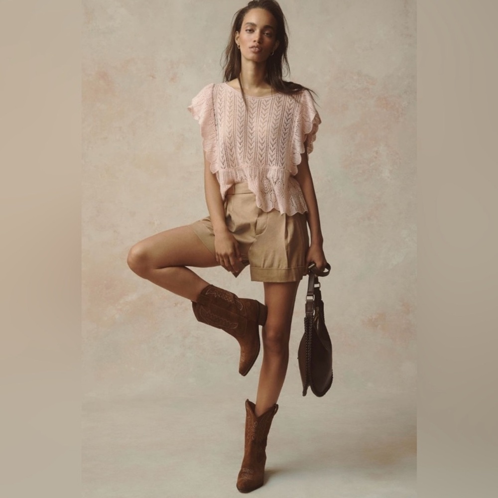 MAEVE by ANTHROPOLOGIE Avery Linen Pleated Trouser Shorts in Cedar Size 14